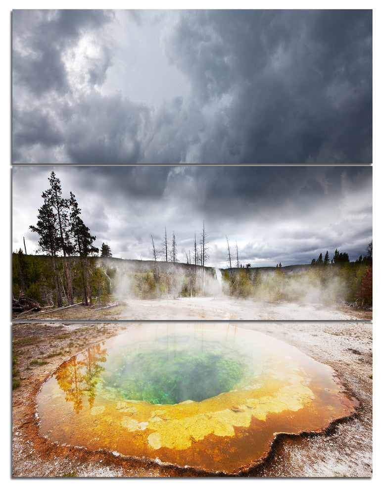 Fantastic Morning Glory Pool, Landscape Triptych Canvas Print, 28x36, 3 Panels