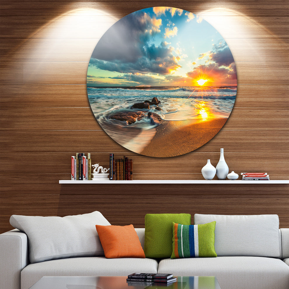 Beautiful Cloudscape Over The Sea, Modern Beach Round Wall Art, 36"