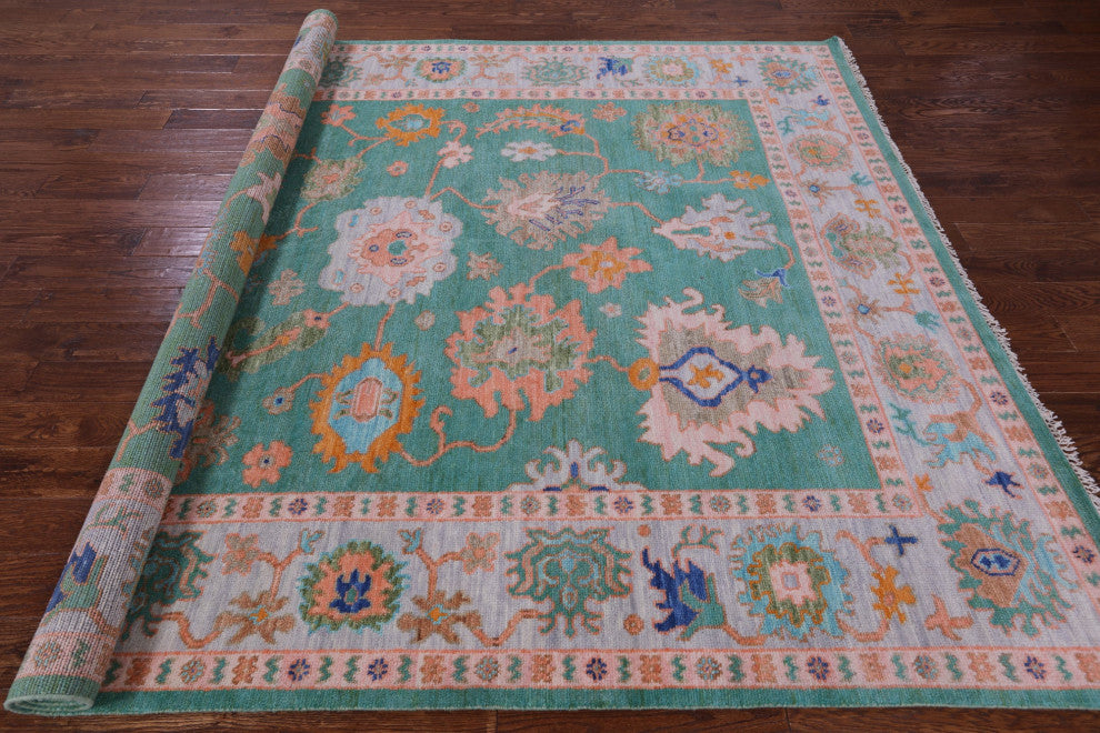 8' 1" X 10' 0" Hand Knotted Turkish Oushak Wool Rug - Q13613