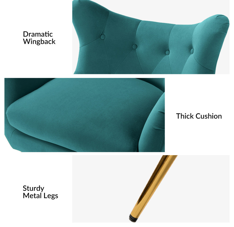 Upholstered Accent Chair With Tufted Back, Set of 2, Blue