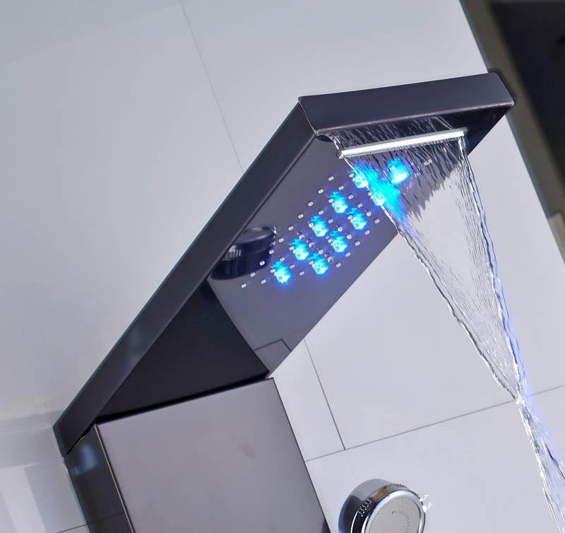 Stainless Steel LED Shower Panel With Massage Jets Waterfall Rainfall