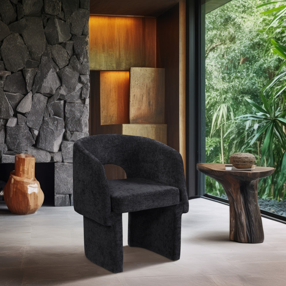 Emmet Boucle Fabric Dining Chair / Accent Chair, Black, Chenille Fabric