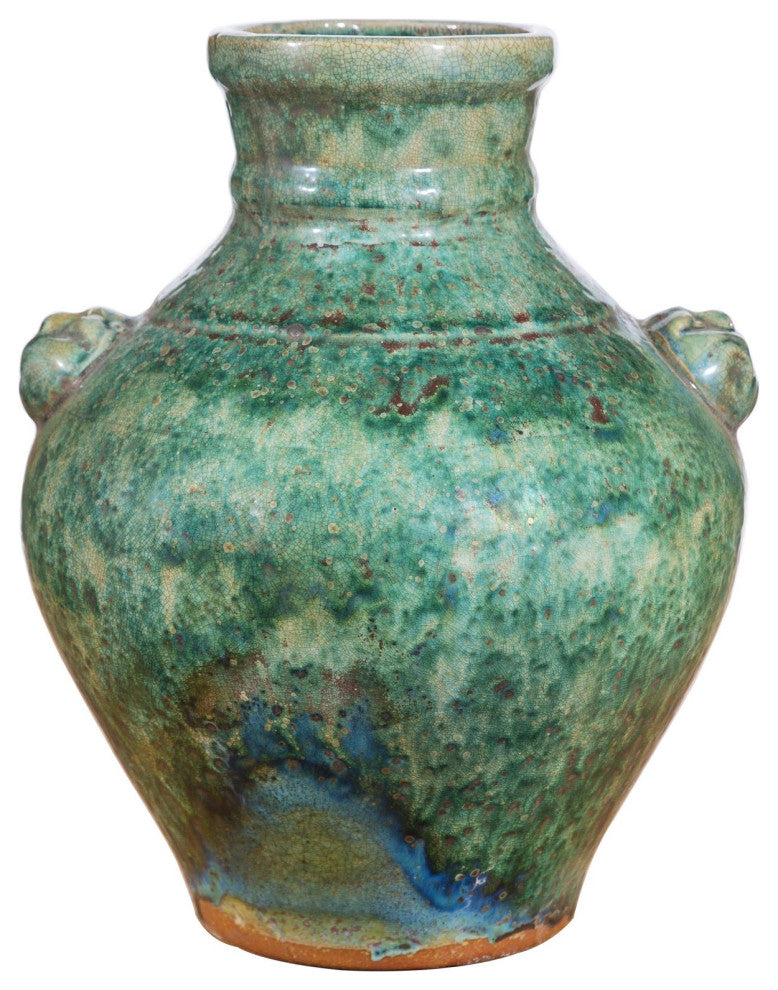 Speckled Green Double Lion Handle Jar