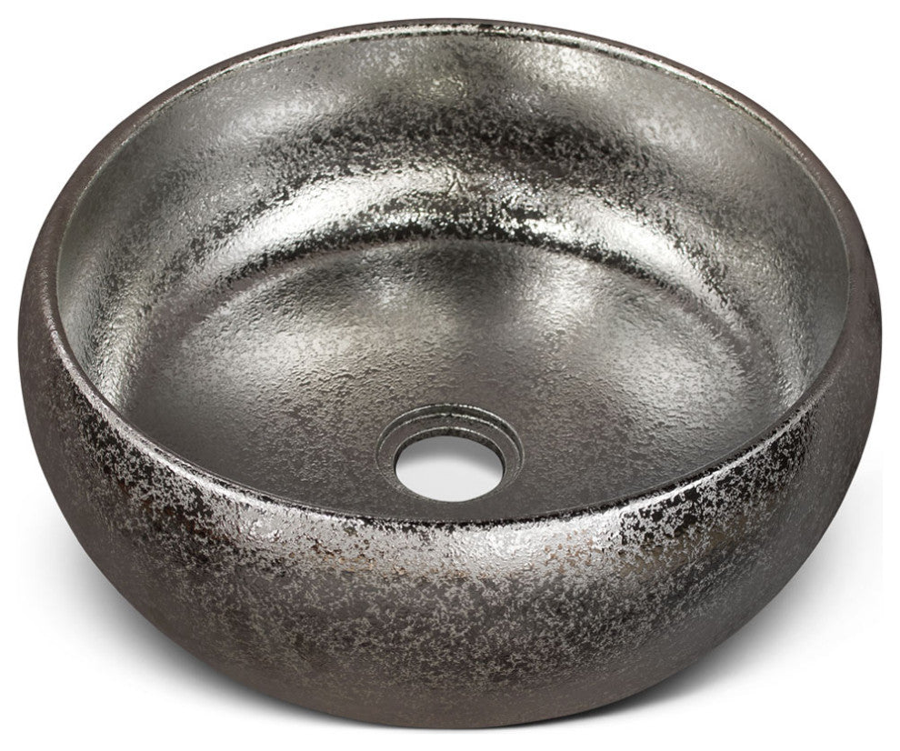 15in Silver Textured Oriental Porcelain Basin