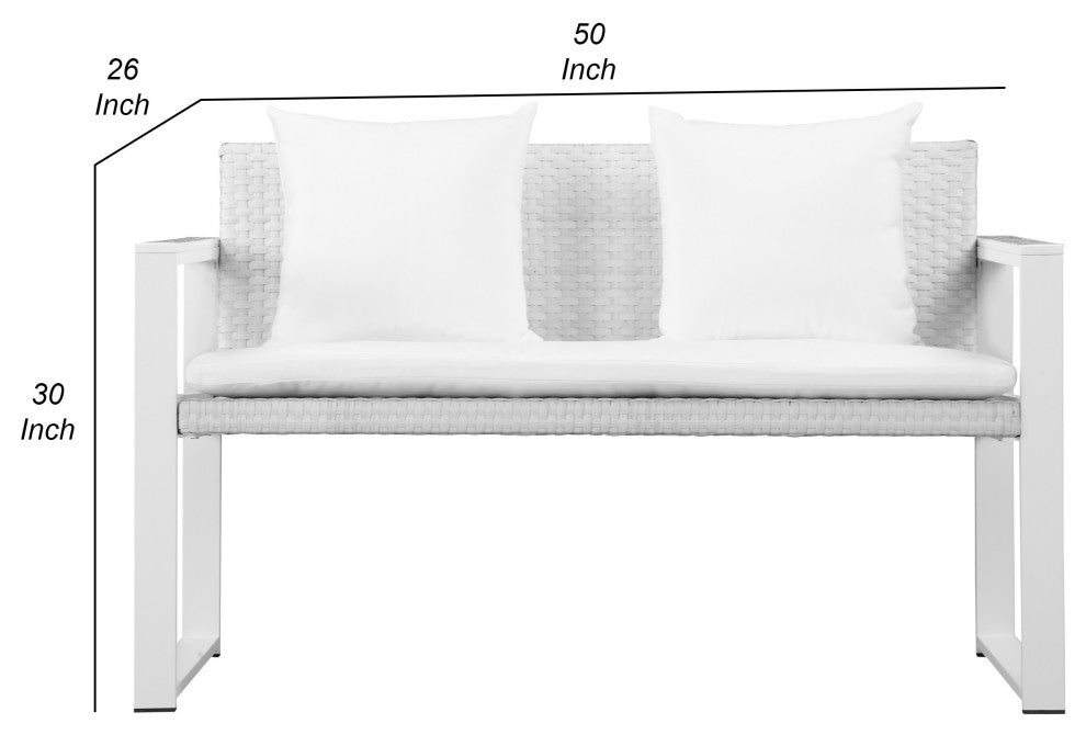Benzara BM287729 Outdoor Sofa, White Aluminum Frame, Fade Resistant Cushions