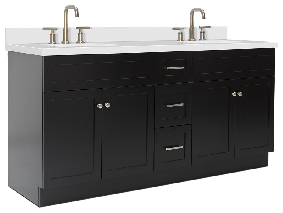 ARIEL Hamlet 73" Double Bath Vanity in Black With White Quartz Top