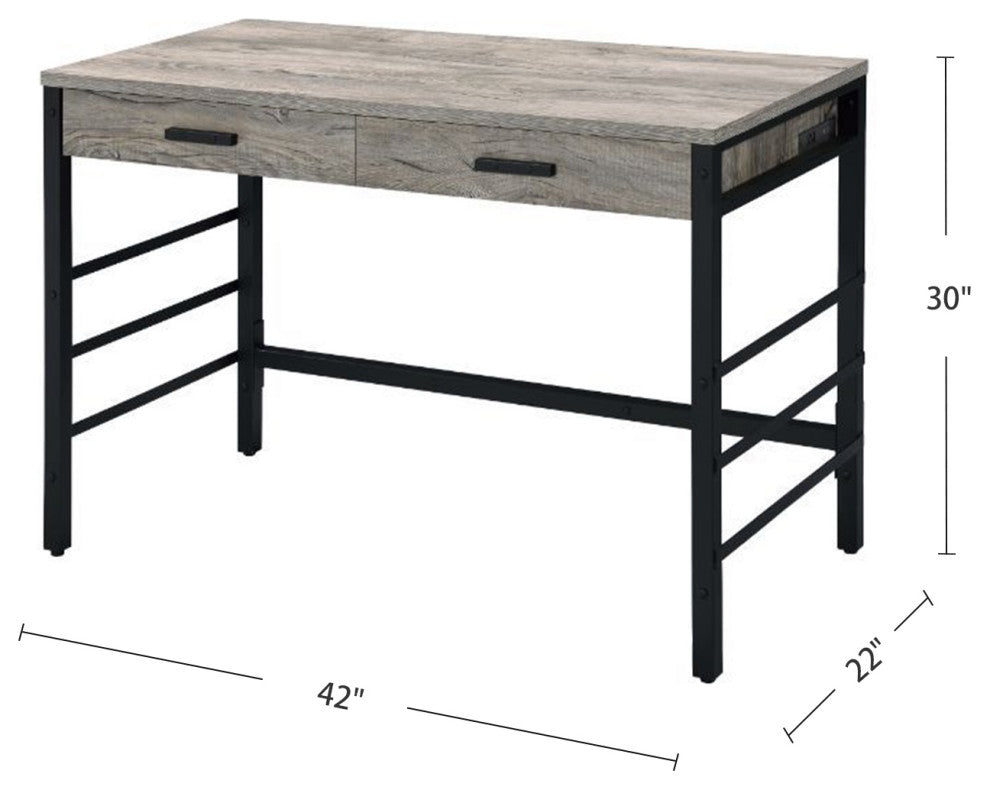 Built-in USB Port Writing Desk, Light Weathered Oak and Black