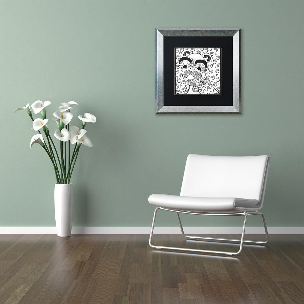 Hello Angel ''Cool Pooch'' Art, Silver Frame, Black Mat, 11x11