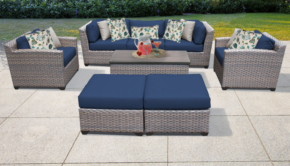 Florence 8 Piece Outdoor Wicker Patio Furniture Set 08c, Navy