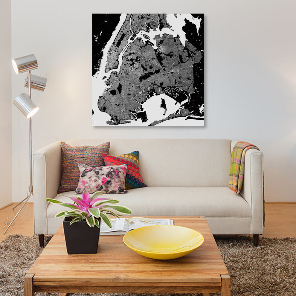 "New York City Urban Map (Black)" by Urbanmap, Canvas Print, 12x12"