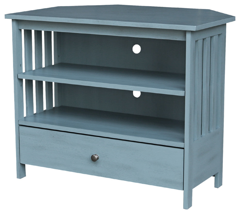 Mission Corner Entertainment / TV Stand, Ocean Blue - Antique Rubbed