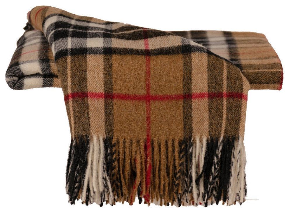 Prince of Scots Highland Tartan Tweed Merino Wool Throw, Camel Thompson