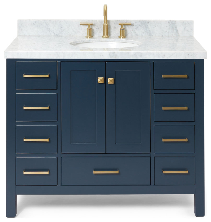 Ariel Cambridge 43" Oval Sink Midnight Blue Vanity, No Mirror Carrara Marble Top