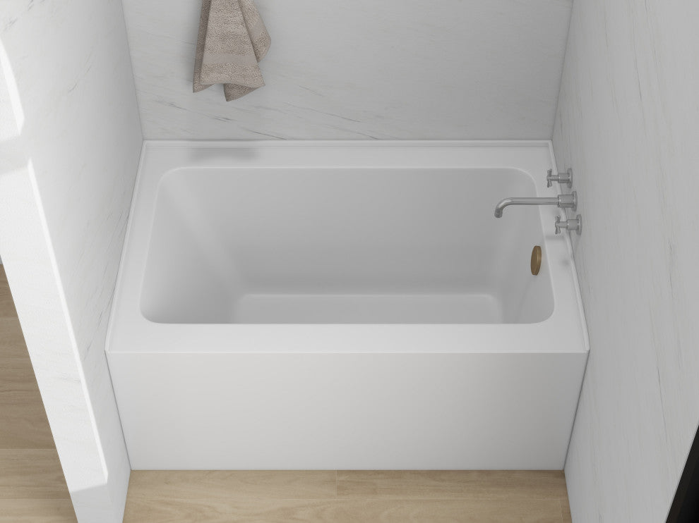 Vanity Art Alcove Soaking Acrylic Bathtub, White/Titanium Gold, 48"x32", Right