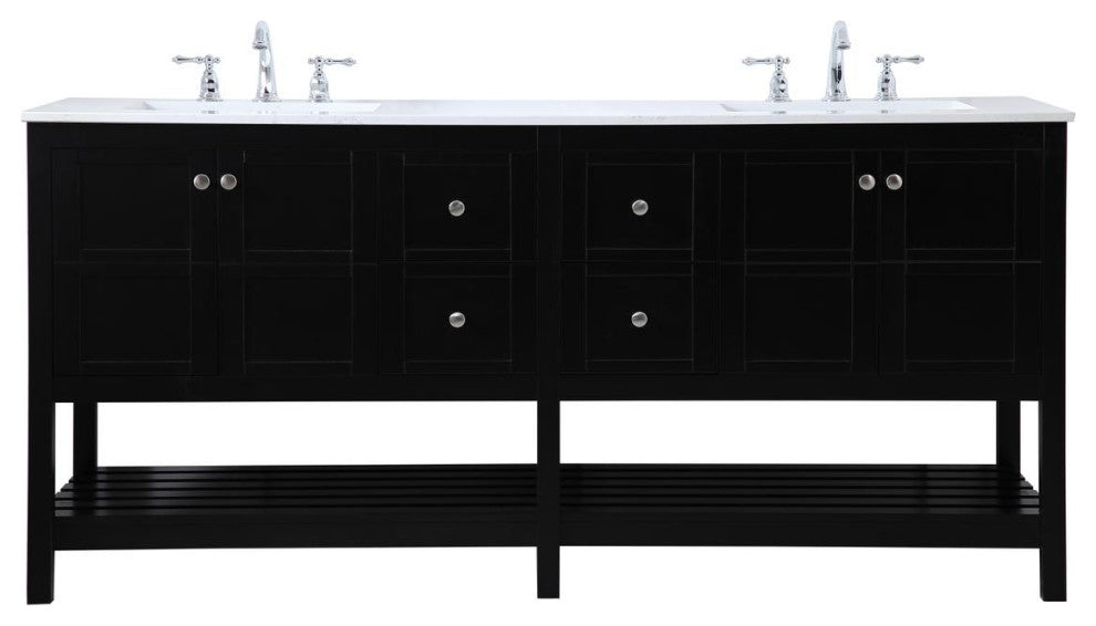 Black 72" Double Sink Bathroom Vanity