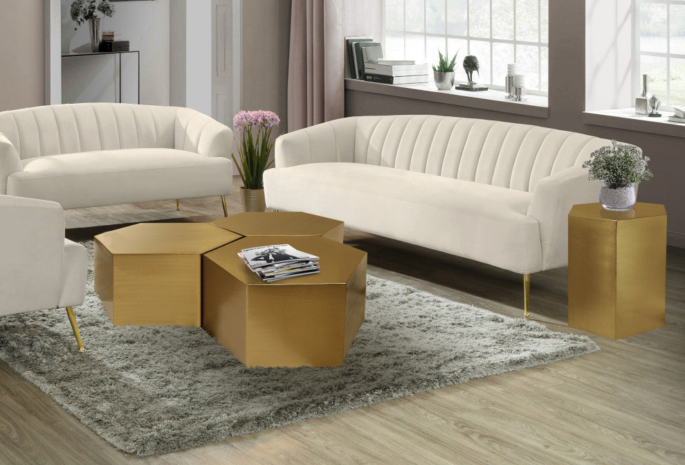 Hexagon Coffee Table, Brushed Gold, 3 Piece