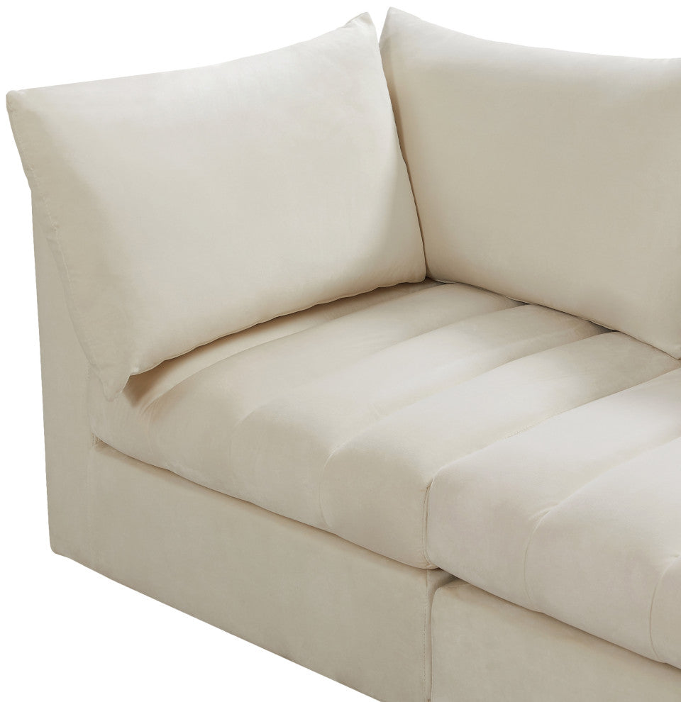 Jacob Velvet Upholstered 3-Piece Modular Sofa, Cream