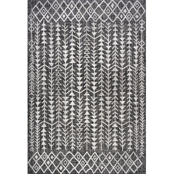 Tokay Bohemian Geometric Indoor/Outdoor Area Rug, Black/Ivory, 5''x8''