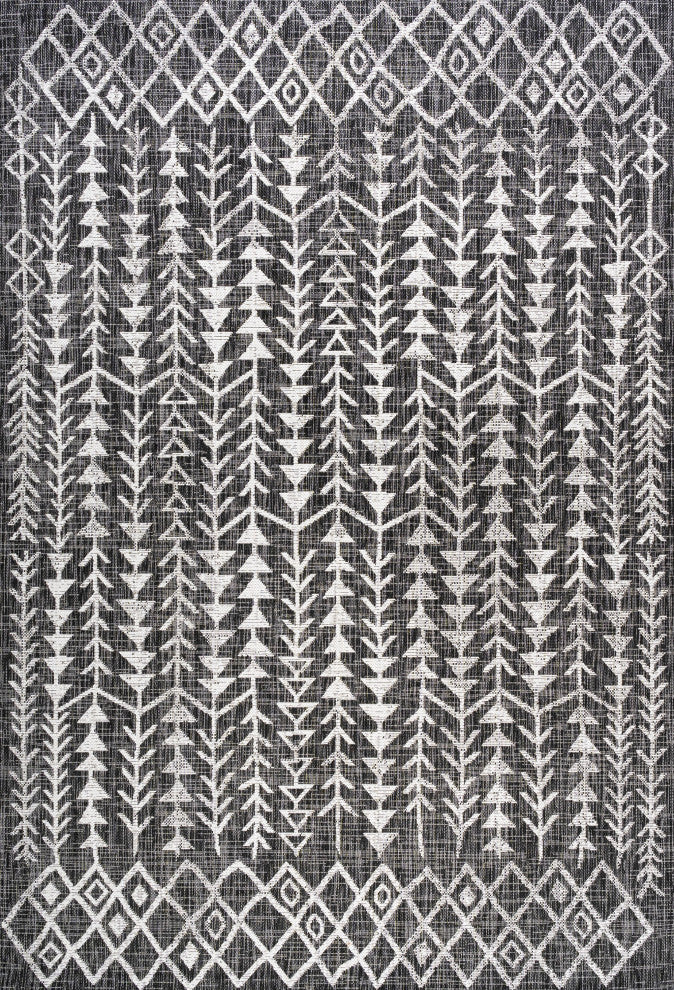 Tokay Bohemian Geometric Indoor/Outdoor Area Rug, Black/Ivory, 5''x8''