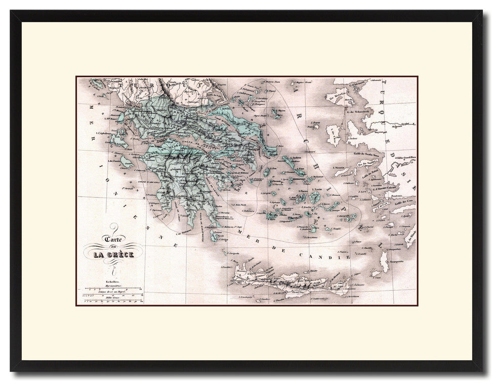 Greece Vintage Antique Map Wall Art, 16"x21"