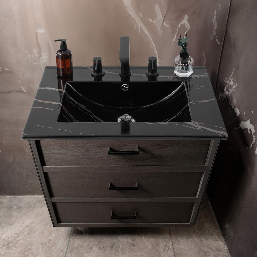 Ancillary 3-Hole Contemporary Rectangular Ceramic Single Sink Basin Vanity Top