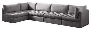 Jacob Velvet Upholstered 5-Piece L-Shaped Modular Sectional, Grey