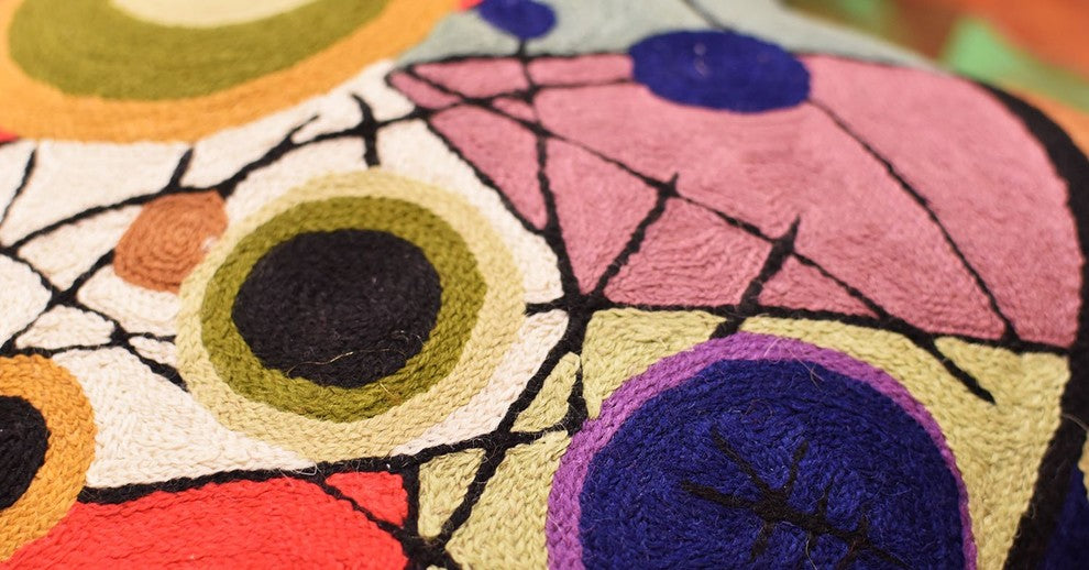 Kandinsky Circles In Circle II Throw Pillow Cover Handembroidered Wool 18x18"