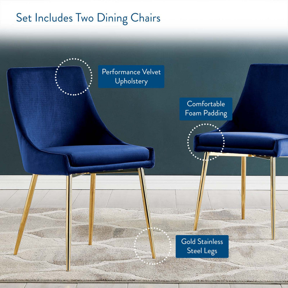 Viscount Performance Velvet Dining Chairs Set of 2 Gold Navy