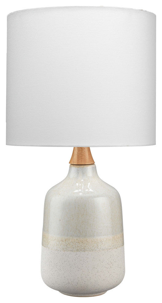 Alice Table Lamp, Cream and Light Blue Ceramic With Drum Shade, White Linen