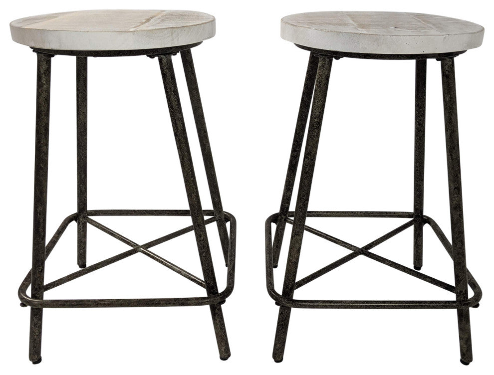 Illona 24" Stool, Set of 2, Natural Drftwd/Aged Iron