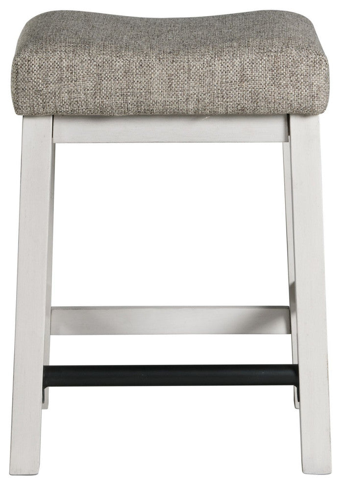 Drake Upholstered Backless Bar Stool, Rustic White and French Oak, Set of 2