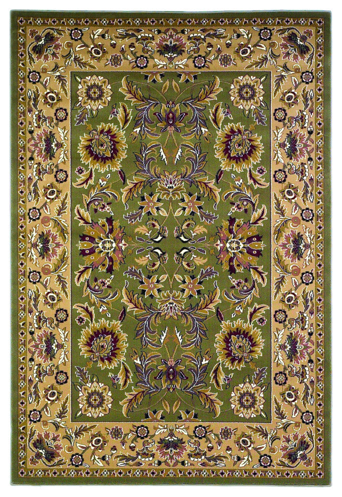 HomeRoots 5' x 8' Green or Taupe Floral Bordered Area Rug