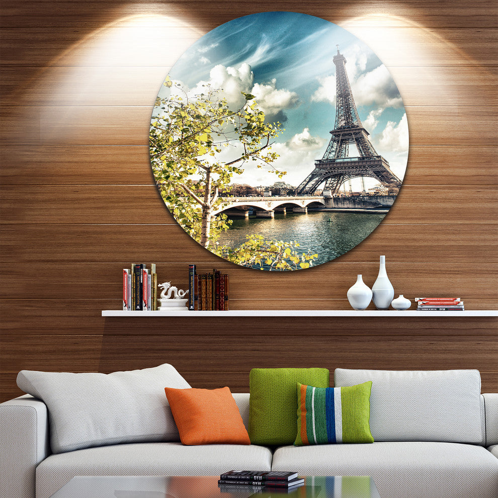 Vegetation Near Eiffel Tower, Landscape Photo Round Wall Art, 23"