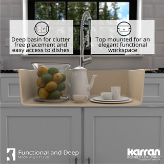 Karran Drop-In Quartz Composite 33" 1-Hole Single Bowl Kitchen Sink Kit, Bisque