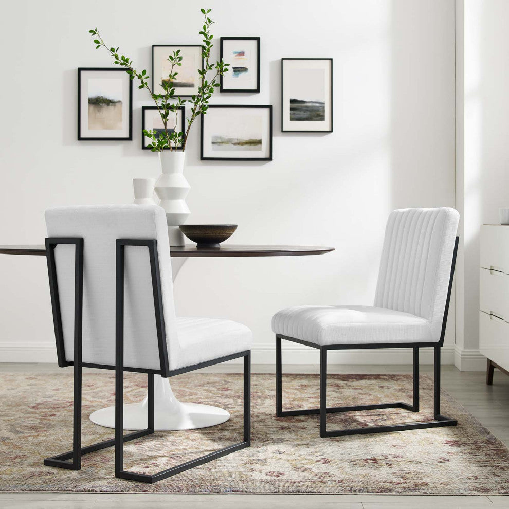 Indulge Channel Tufted Fabric Dining Chairs Set of 2, White