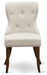 Set Of 2, Kitchen Chair, Mahogany Wood Frame, Doeskin Seat, Button Tufted Back