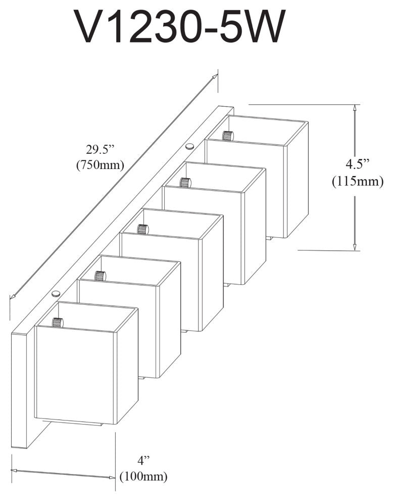 5 Light Contemporary Halogen Vanity, Matte Black