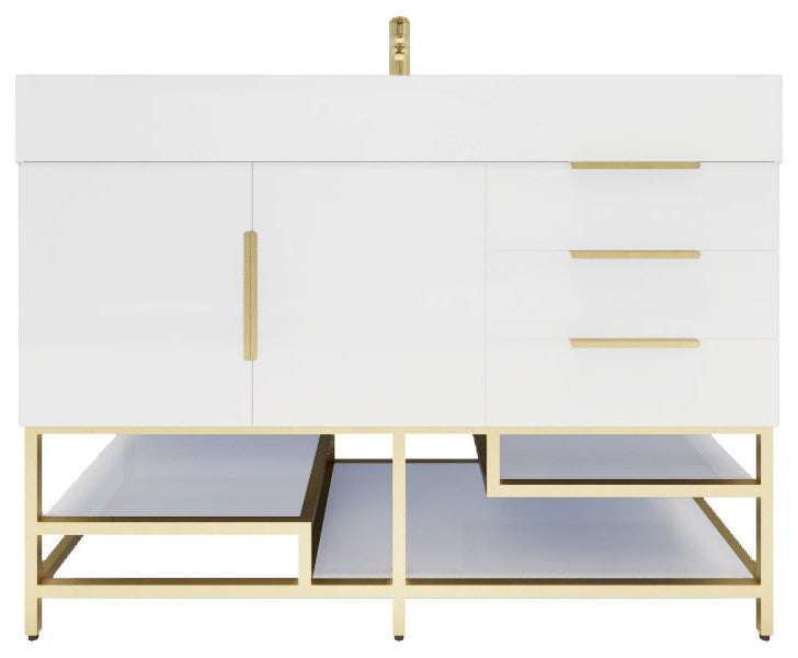 Madison 48" Free Standing Vanity with Reinforced Acrylic Sink, High Gloss White