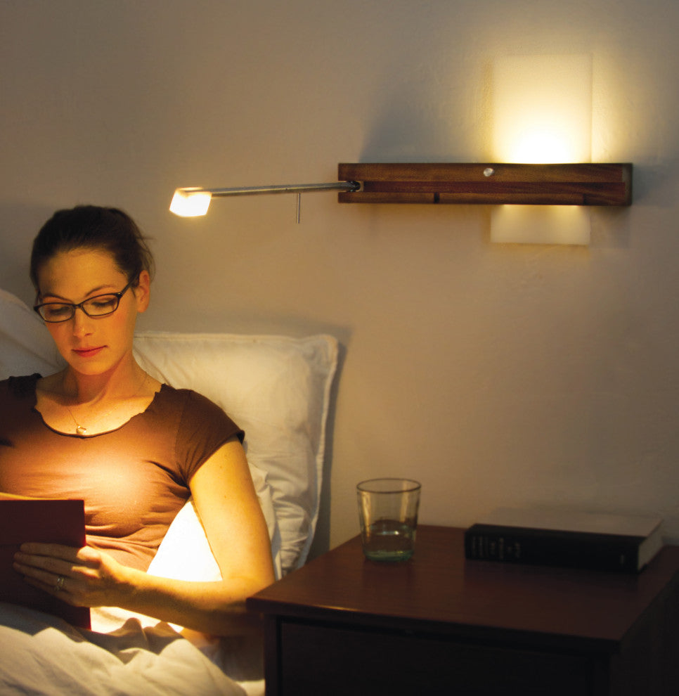 Levo LED Wall Sconce Reading Light With USB Charger, Hardwired, Left Orientation