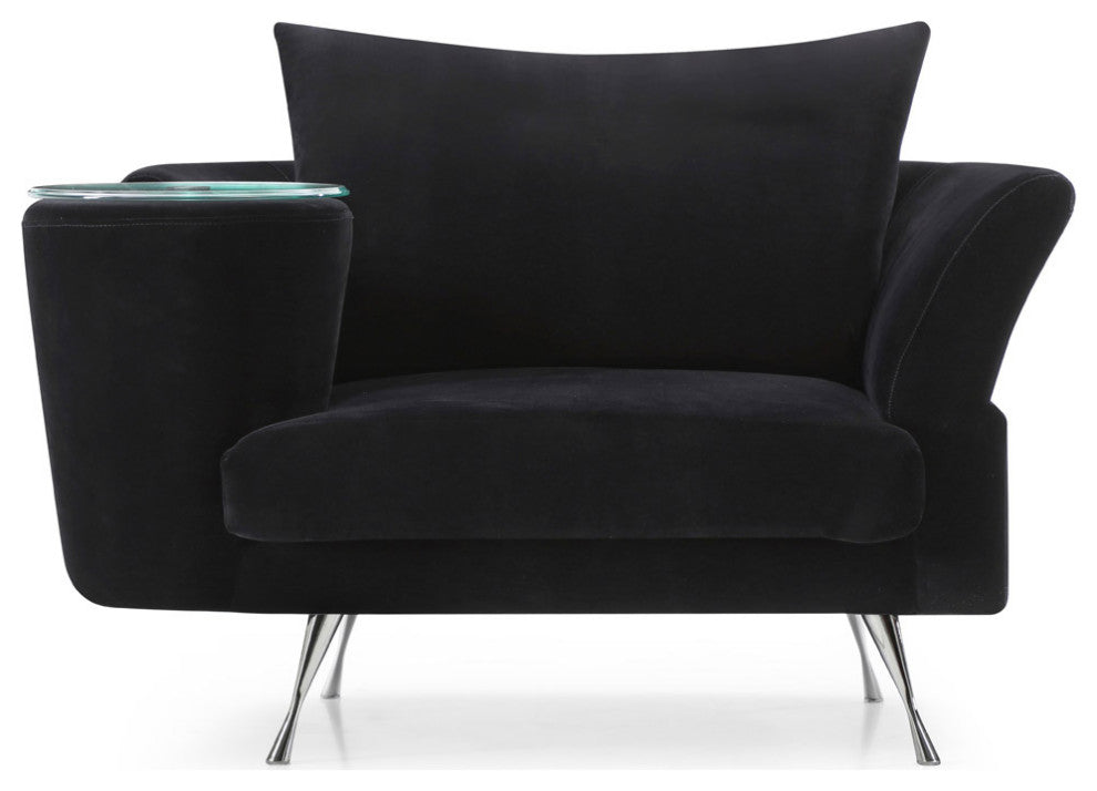 Modern Cafe Velvet Fabric Upholstered Chair with Right Side Table, Left Side