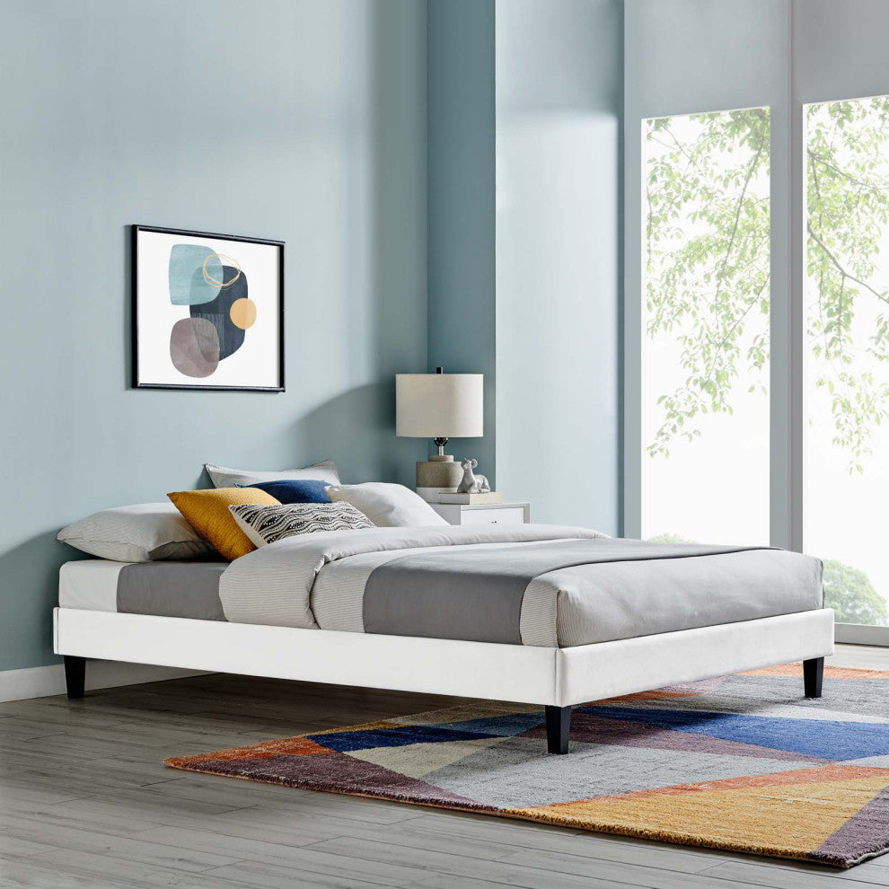 Reign King Performance Velvet Platform Bed Frame-White