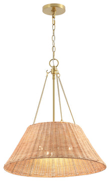 GetLedel 21.7" 3-Light Hand Woven Rattan Chandelier, Brown