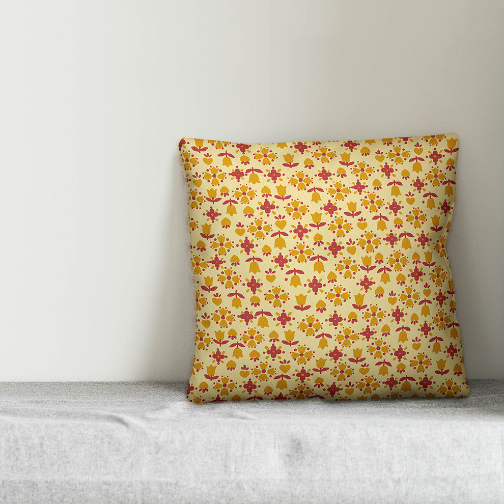 Tulip Pattern, Yellow Outdoor Throw Pillow, 20"x20"