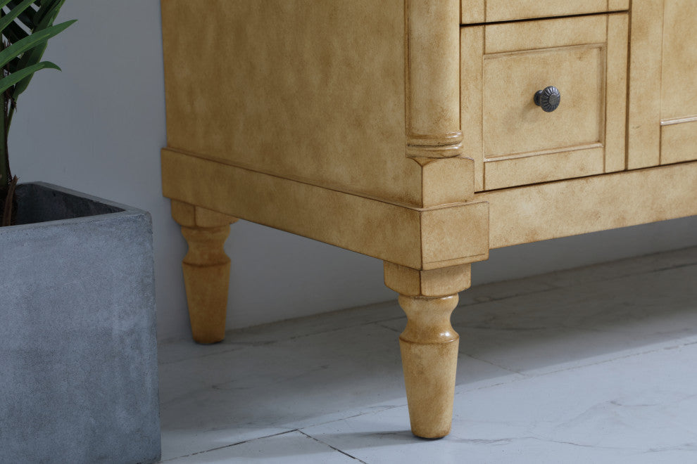 42" Single Bathroom Vanity, Antique Beige With Ivory White Engineered Marble