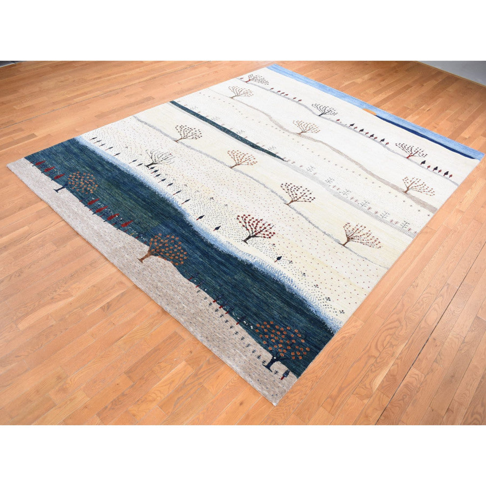 Ivory Hand Knotted Modern Design Soft and Plush Wool Oriental Rug 9'x12'