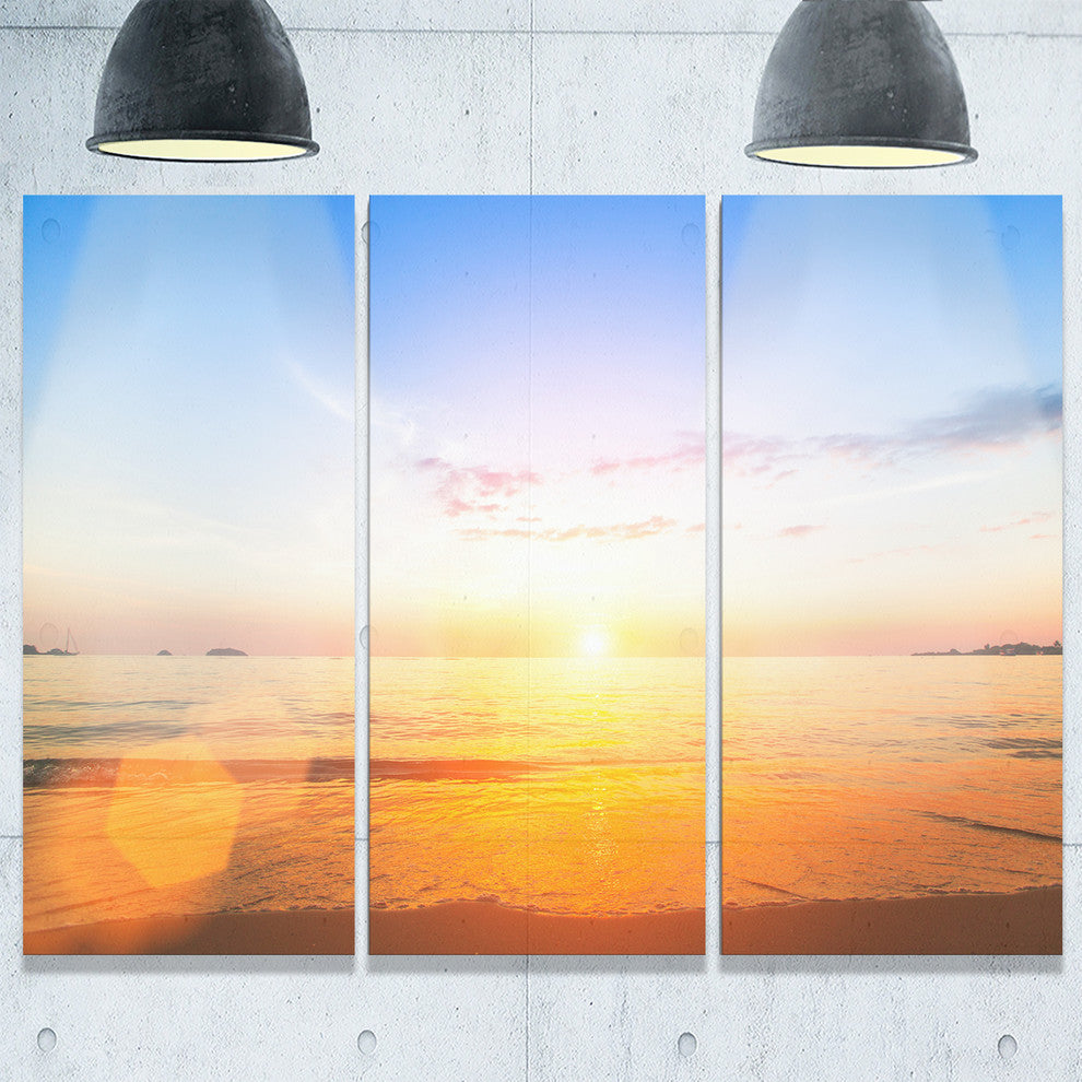 "Beautiful Sunset Over Yellow Waters" Beach Metal Wall Art, 3 Panels, 36"x28"