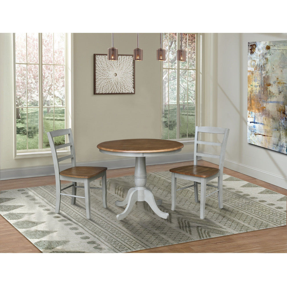 36" Round Top Pedestal Dining Table with 2 Madrid Ladderback Chairs