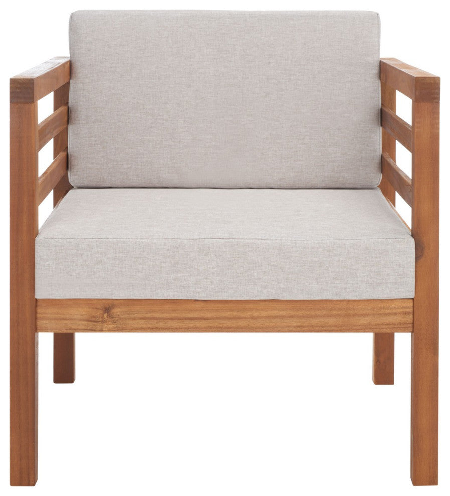 Safavieh Kinnell Outdoor Armchair Natural Wood/Light Grey Cushion