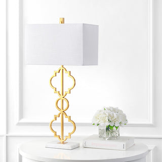 Selina 32" Iron Ogee Trellis Modern LED Table Lamp, Gold  by JONATHAN  Y