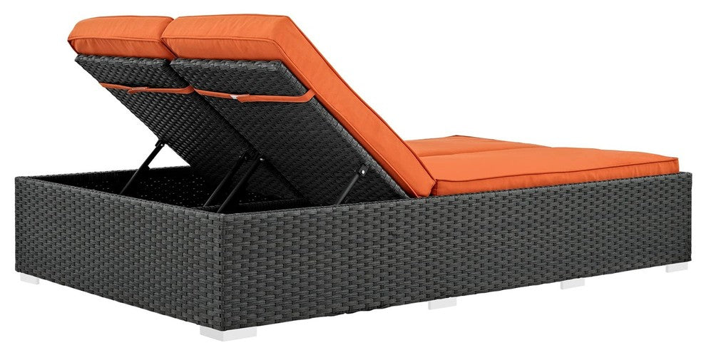 Modern Contemporary Urban Outdoor Patio Chaise Lounge Chair, Orange, Rattan